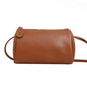 Vintage Style Cylinder PU Leather Crossbody Handbag Small Capacity Cylinder Design Shoulder Bag for Women