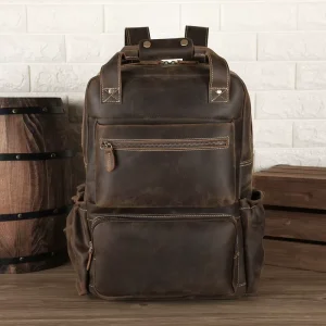 Vintage Styles Men Crazy Horse Real Cow Leather Laptop Computer Bag Full Grain Cowhide Genuine Leather Backpack