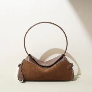 Vintage Suede Leather Shoulder Bag Chic Round Handle Hobo Purse Luxury Split Cowhide Handbag Low MOQ OEM Crossbody Factory