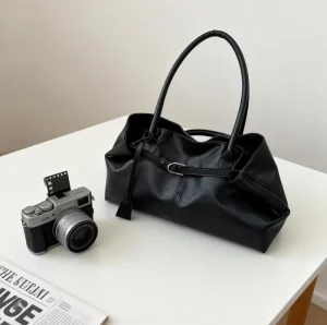 Vintage Thread Design Women’s Large Capacity Soft PU Leather Handbags Portable Travel Tote with Two Handles Casual Shoulder Bags