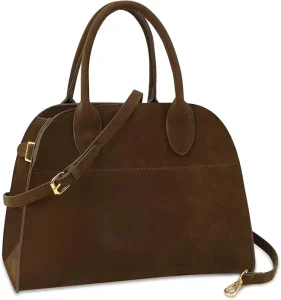 Vintage Top Handle Tote Bag for Women Suede Purse with Zipper Closure Fashionable Shoulder Satchel for Office and Travel