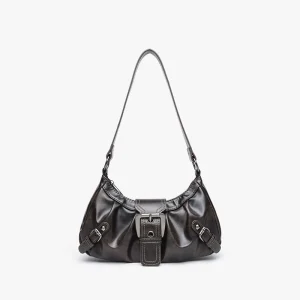 Vintage Washed Hobo Bag for Women Retro Buckle Shoulder Bag Adjustable Strap Crescent Underarm Purse for Daily Use