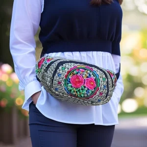 Vintage Women Ethnic Waist Bag Flower Embroidered Fanny Pack Boho Embroidery Mandala Chest Bag for Girls