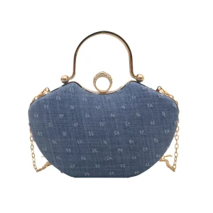 Vintage Women’s Chain Strap Crossbody PU Handbag Retro Shiny Texture ‘Dumpling’ Style Elegant Ladies’ Evening Bag