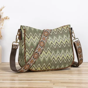 Vintage Women’s Small Square Messenger Bag Fashion PU with Thread Pattern Lady All Seasons