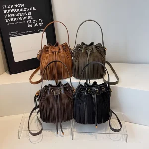 Vintage-style Ladies’ Bucket Bag Made of PU Material Can Be Carried Around