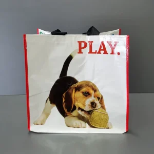 Vivid Puppy Photo Print Laminated Foldable Non Woven Bag Full Color Custom Logo Reusable Lightweight Shopping Tote Bag