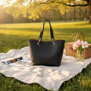 WAKIYA Genuine Leather Large Designer Work Tote Bag for Women Buckle Closure Bucket Style Travel Crossbody Purse
