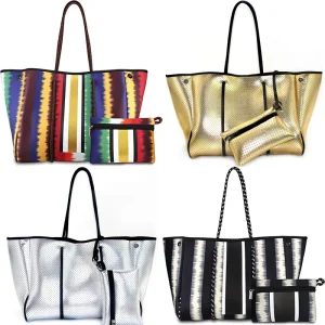 Water Resistant Multipurpose Neoprene Beach Bag Large Women Neoprene Tote Bag with Pouch