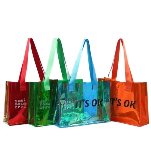 Water Resistant PVC Solid Color Tote Bag Transparent Open Top Lady Fashion Shopping Bag Single Shoulder