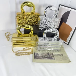 Water Ripples Luxury Party Evening Bags Women Box Clutch Handbags Gold Silver Purse Acrylic Striped Crossbody Shoulder Bag