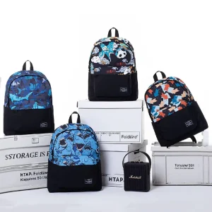 Waterproof Cartoon Student Backpack Splicing Design College High School Travel Backpack Zipper