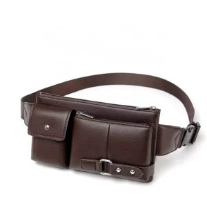 Waterproof Faux Leather Men Waist Crossbody Bag Outdoor Travel Chest Bag Fanny Pack Unique Design PU Belt Bag with Multi Pockets