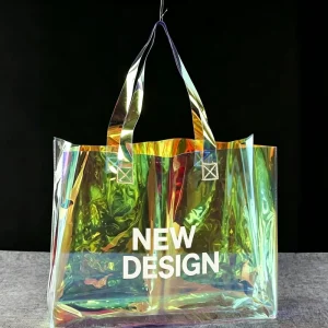 Waterproof PVC Fashion Shopper Shoulder Bag Jelly Holographic Transparent Tote Shopping Bag With Handle