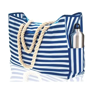 Waterproof Striped Large Beach Bag With Rope Handles
