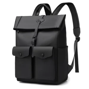 Waterproof Thin PU Roll Top School Casual Outdoor Travel Bag Custom Logo Large Capacity Business 15.6 Laptop Computer Backpack