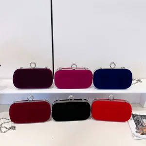 Wedding Bridal Diamond Flap Closure Evening Bags Velour Shoulder Chain Handbags Polyester Lining Fashion Party Banquet