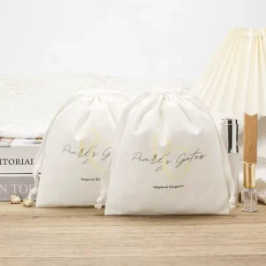 White Organic Cotton Linen Drawstring Bag Printed Cosmetic Makeup Tools for SkinCare Cotton Bag
