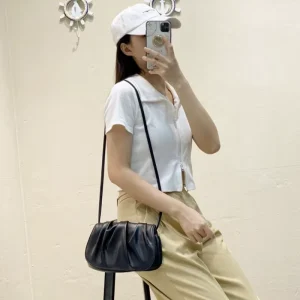 White PU Leather Ruffle Soft Small Crossbody Cute Fashion Ladies Women’s Saddle Bags