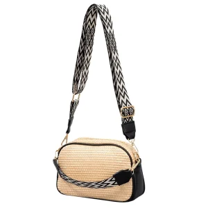Wide Strap Printed Color Block Square Straw Bag Casual Women Shoulder Crossbody Daily Ladies Bags Bulk