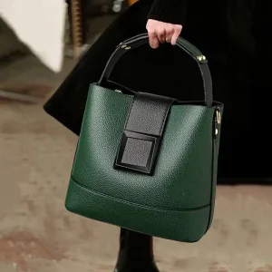 Winter PU Handbag Versatile Elegant Bucket Bag Zipper Shoulder Tote Crossbody Women’s High Capacity
