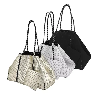 With Pocket Silver Neoprene Beach Bag Tote Bag