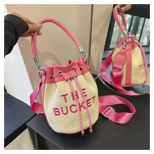 Women Bucket Bags Adjustable Bucket Handbag Casual Style Soft Crossbody Letter Polyester Shoulder Bag