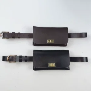 Women Casual Cow Hide Leather Belt with Purse Bag Alloy Pin Buckle