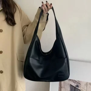 Women Casual Tote Bag Simple Cotton Fabric Solid Zipper Closure PVC Large Capacity Shoulder Bag for School Work