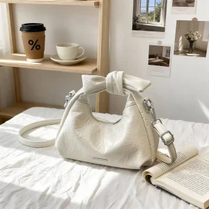 Women Classic Fashion Woven Embossed Hobo Soft Pu Vegan Leather Knotted Strap Small Top Handle Shoulder Bag Casual Daily Sac