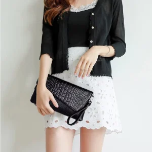 Women Clutch Bag Korean Style Crocodile Pattern Clutch Bag Daily Use Handbag Girls Crossbody Bag