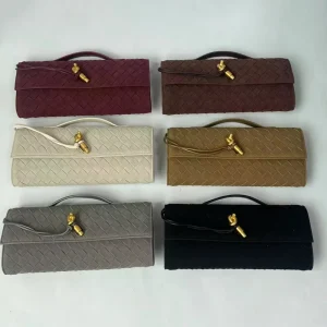 Women Colorful Suede Hand Clutch Bags Big Fastener Woven Shoulder Crossbody Bag for Evening Wedding Party