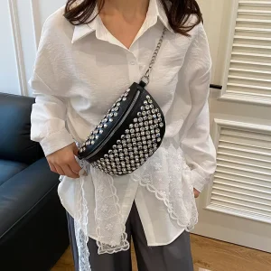 Women Fashion Large Capacity Studded Shoulder Bag Casual Crossbody Bag