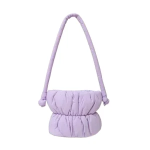 Women Fashion Travel Large Nylon Zipper Closure Crossbody Soft Padded Shoulder Purse Puffy Quilted Puffer Bag