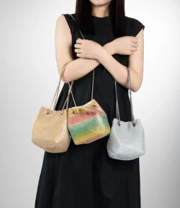 Women Glitter Rhinestones Bucket Bag Evening Bag with Removable Chain Strap Ladies Handbag Stylish Crossbody Purse