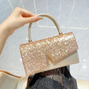 Women Golden Clutch Purse Pleated Glitter Evening Bag for Bridal Party Chain Shoulder Handbags