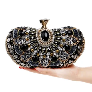 Women Hand Bags Crossbody Designer Luxury Purses Elegant Dinner Bag Black Beaded Rhinestone Clutch Evening Bags