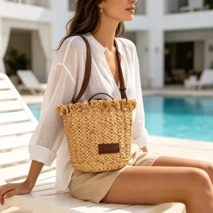 Women Handmade Natural Eco Friendly Straw Crossbody Bucket Bag Custom Size Logo Factory