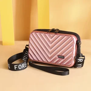 Women Lady Fashion Hard Pouch Suitcase Mini Bag Portable Waterproof Crossbody Clutch Striped Printed Zipper PC Case