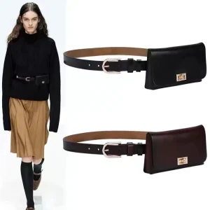Women Leather Belt Bag Fashion Genuine Leather Waist Bag Belt Decorative Lady Belts for Dress Windbreaker