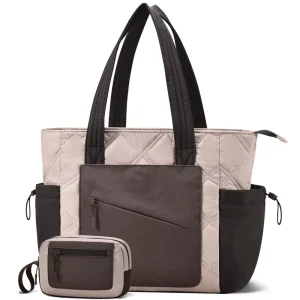 Women Lightweight Puffer Tote Bag Large Shopping Bags Handbag with Pockets Zipper Closure for Work Travel