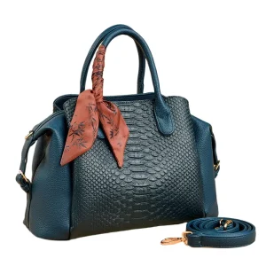 Women PU Leather Handbag Crocodile Embossed Top Handle Bag with Two Straps Adjustable Shoulder Crossbody Purse Waterproof