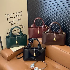 Women PU Leather Rectangle Shoulder Bag Horizontal Square Crossbody Tote Versatile Purse