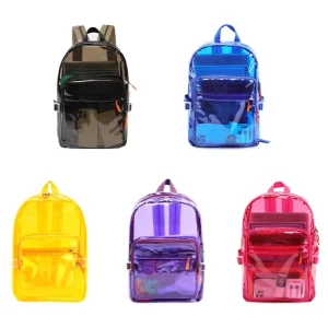 Women PVC Casual Transparent Lightweight Backpacks Multi-Pocket Waterproof Outdoor Sports Laptop School Bag