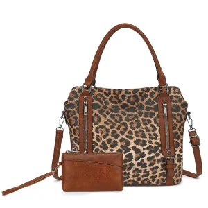 Women Pu Leather Leopard Cow Print Handbag Large Capacity Commuting Tote Bag Crossbody Mother Shoulder Bag With Wristlet Purse