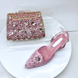 Women Shoes and Matching Bag Set Luxury Party Bag and Purse Crystal Stone Evening Wedding Bag Women Clutch