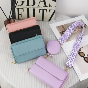 Women Solid Color PU Messenger Bags With Purse Ladies Phone Bag Outdoor Sling Shoulder Bag With Purse