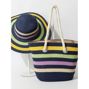 Women Summer Beach Straw Hat and Tote Bag