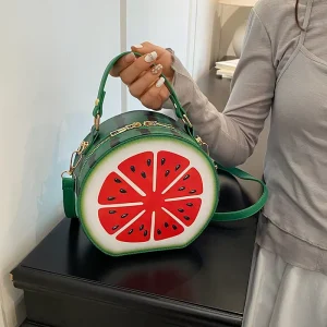 Women Summer Girl Soft Cute Watermelon Fruit Bag Creative Shoulder Crossbody Single Zipper Small