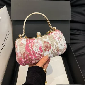 Women Trendy Fashion Sequined Handheld Clutch Bag Chinese Style Flower Embroidery Evening Bags